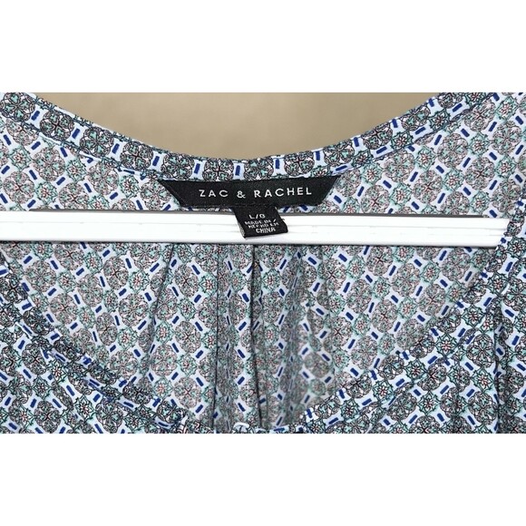 Zac & Rachel Womens Blue Multi-print 3/4 Sleeve Peasant Hi-Low Top Size Large - Picture 2 of 7